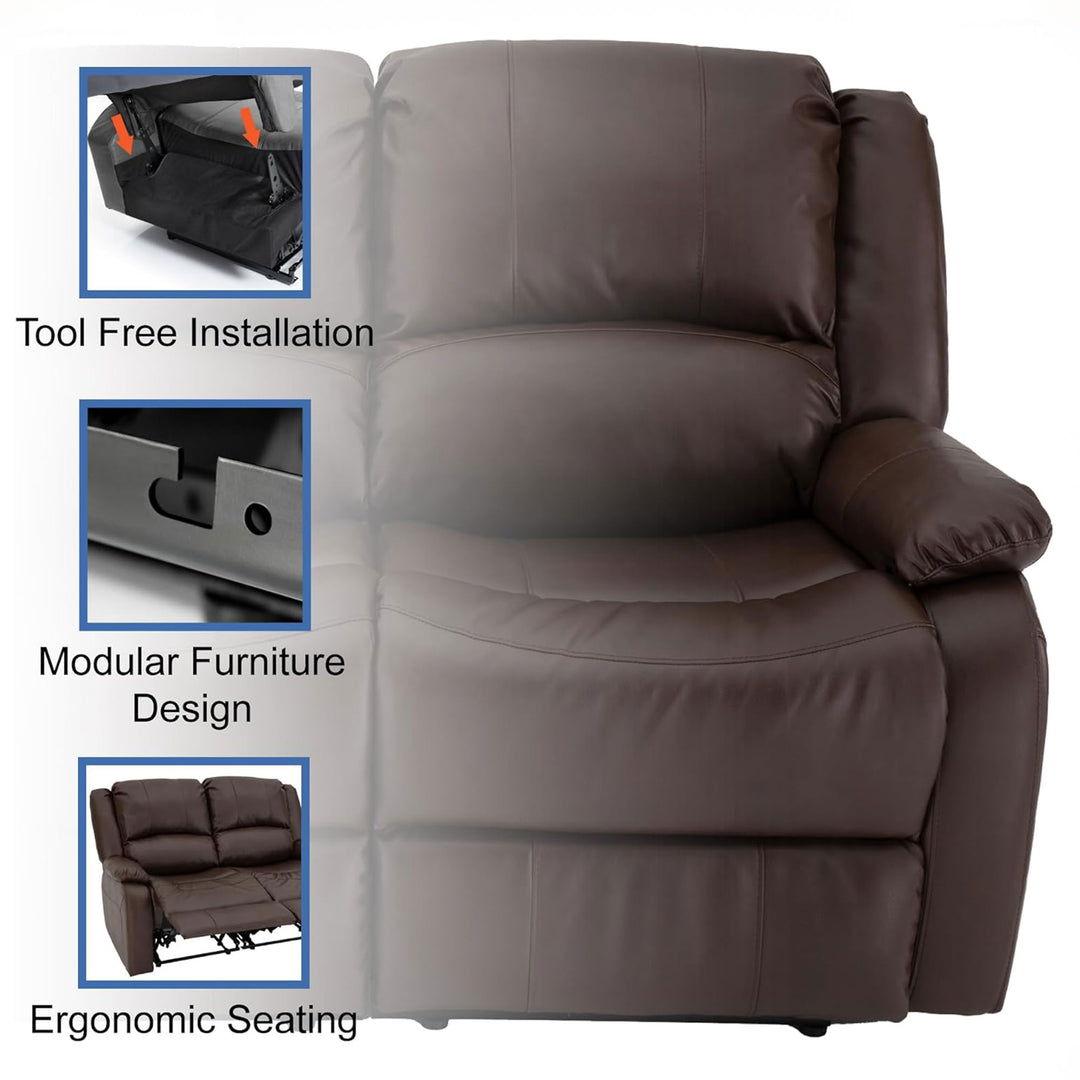 RecPro Charles 58 Inch Recliner Sofa RV Faux Leather Lounge Furniture, Mahogany - VMInnovations