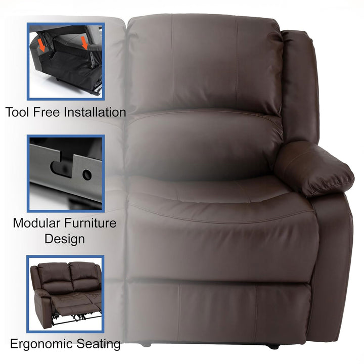 RecPro Charles 58 Inch Recliner Sofa RV Faux Leather Lounge Furniture, Mahogany - VMInnovations