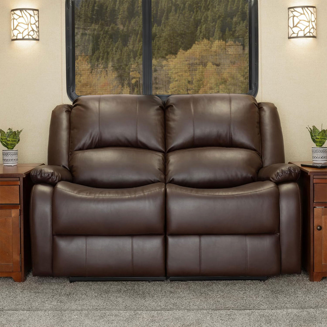RecPro Charles 58 Inch Recliner Sofa RV Faux Leather Lounge Furniture, Mahogany - VMInnovations