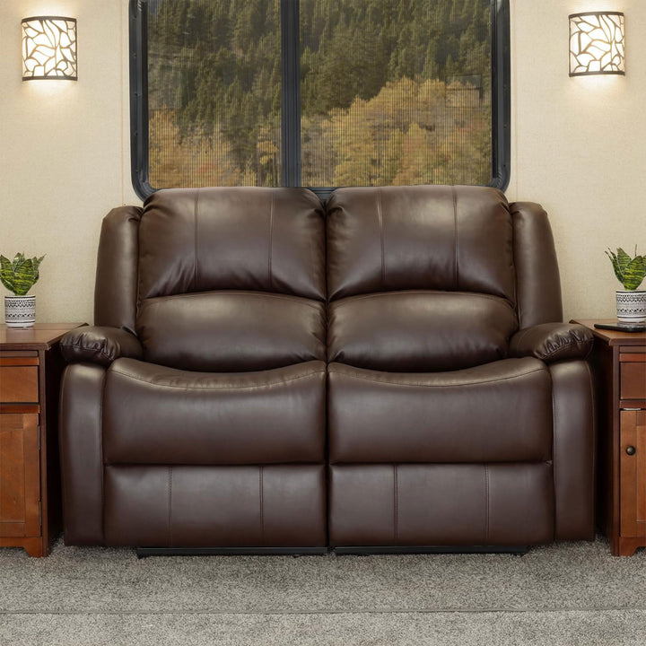 RecPro Charles 58 Inch Recliner Sofa RV Faux Leather Lounge Furniture, Mahogany - VMInnovations