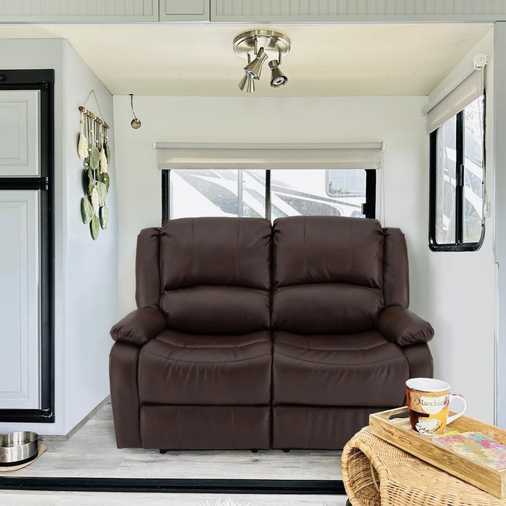RecPro Charles 58 Inch Recliner Sofa RV Faux Leather Lounge Furniture, Mahogany - VMInnovations