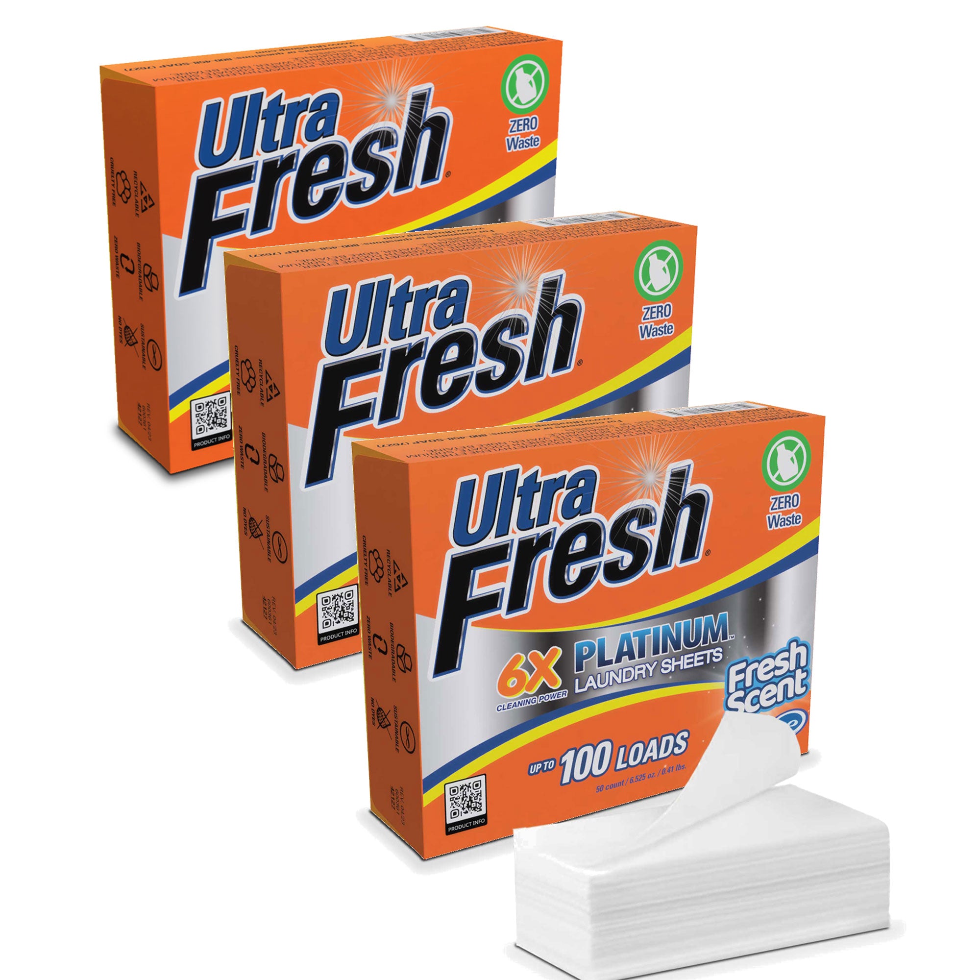 Ultra Fresh Platinum 6X Laundry Detergent Sheets with Fresh Scent, Set of 3 - VMInnovations