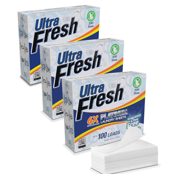 Ultra Fresh Platinum 6X Laundry Detergent Sheets, Fragrance & Dye Free, 3 Pack - VMInnovations