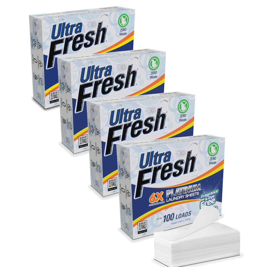 Ultra Fresh Platinum 6X Laundry Detergent Sheets, Fragrance & Dye Free, 4 Pack - VMInnovations