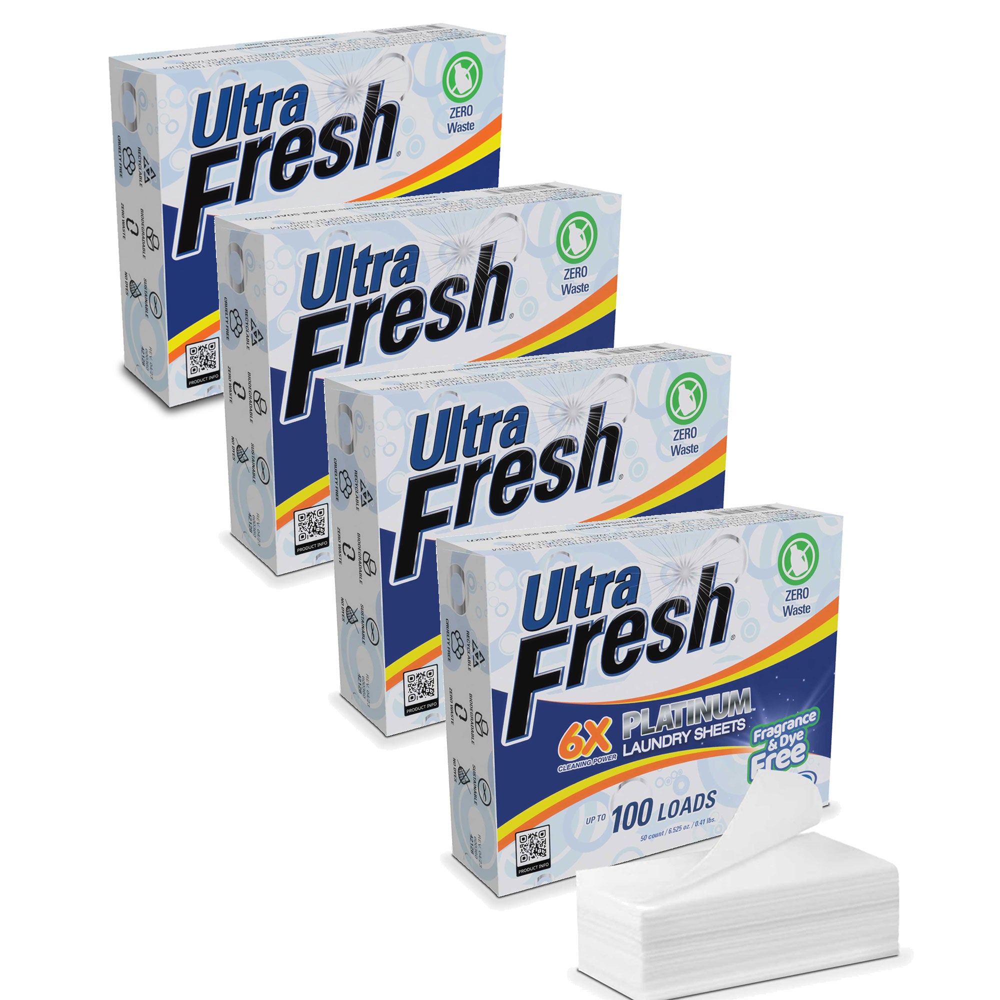 Ultra Fresh Platinum 6X Laundry Detergent Sheets, Fragrance & Dye Free, 4 Pack - VMInnovations