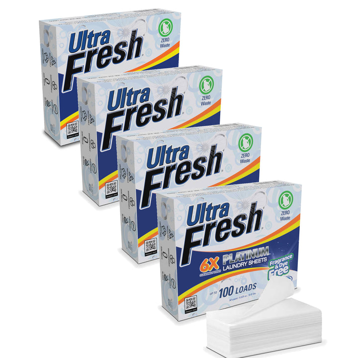 Ultra Fresh Platinum 6X Laundry Detergent Sheets, Fragrance & Dye Free, 4 Pack - VMInnovations