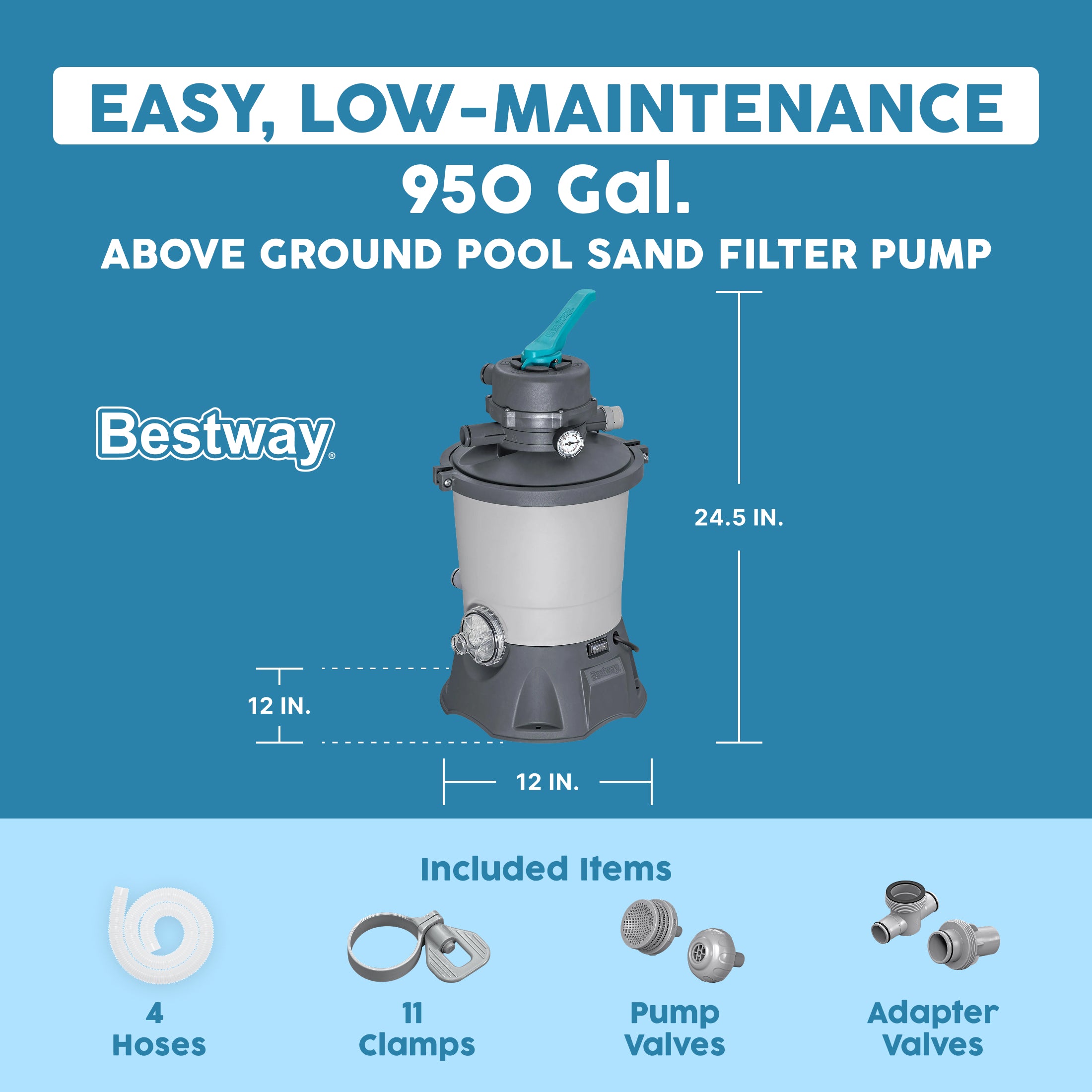 Bestway 950 Gallon Sand Filter Pump for Above Ground Outdoor Swimming Pools - VMInnovations