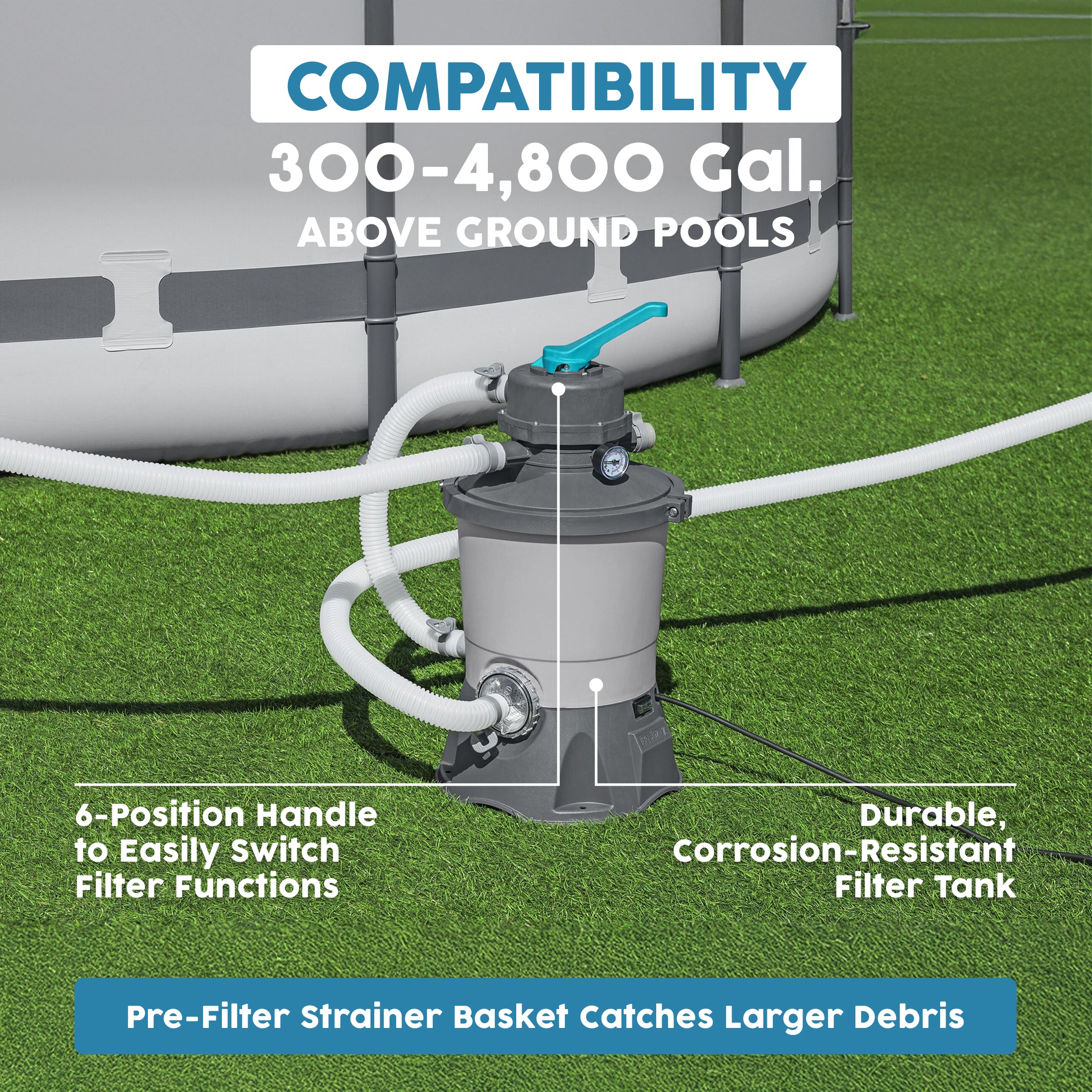 Bestway 950 Gallon Sand Filter Pump for Above Ground Outdoor Swimming Pools - VMInnovations