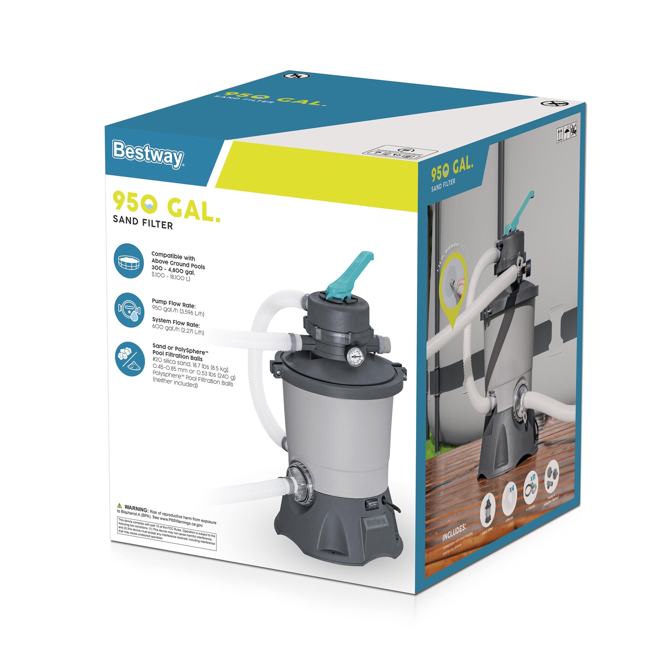 Bestway 950 Gallon Sand Filter Pump for Above Ground Outdoor Swimming Pools - VMInnovations