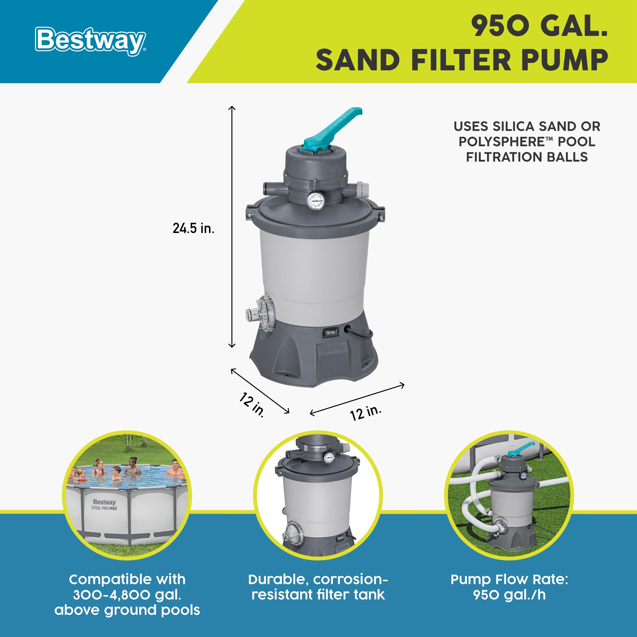 Bestway 950 Gallon Sand Filter Pump for Above Ground Outdoor Swimming Pool(Used) - VMInnovations