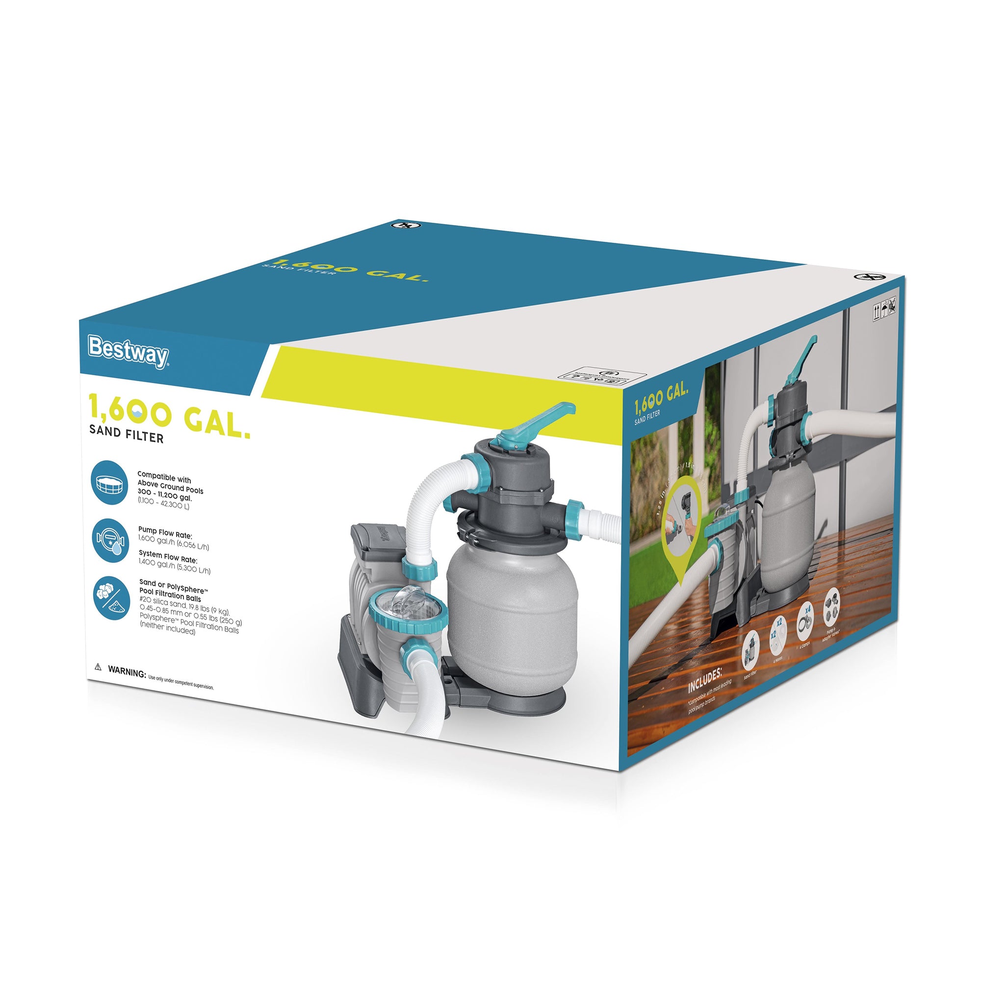 Bestway 1,600 Gallon Sand Filter Pump for Above Ground Outdoor Swimming Pools