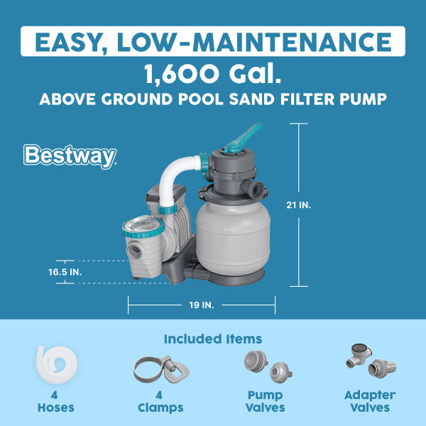 Bestway 1,600 Gallon Sand Filter Pump for Above Ground Outdoor Swimming Pools