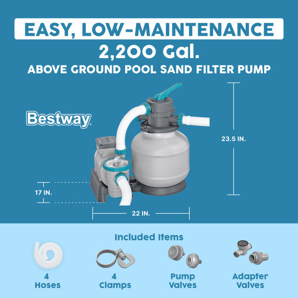 Bestway 2,200 Gallon Sand Filter Pump for Above Ground Outdoor Swimming Pools - VMInnovations