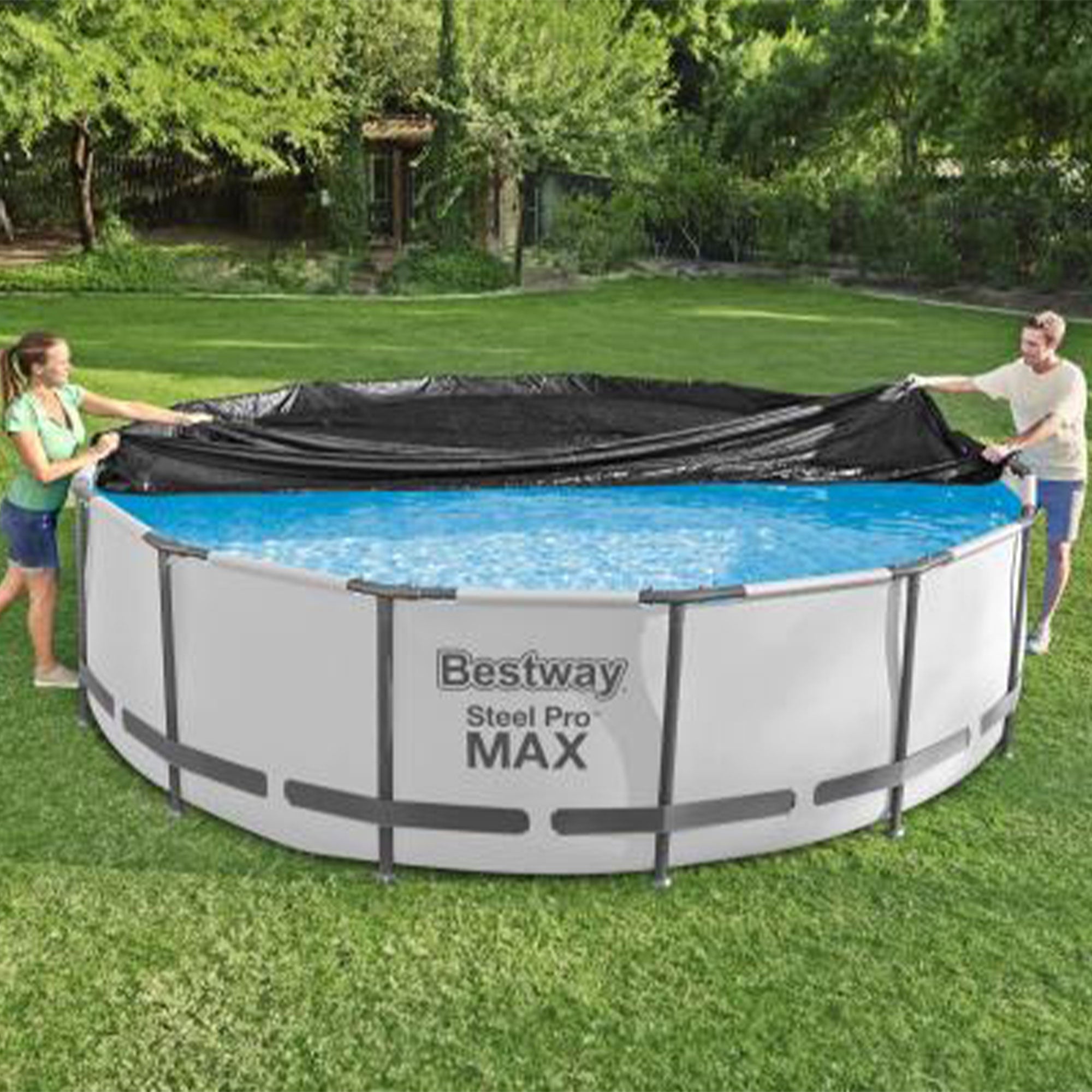 Bestway Round Pool Cover for 15 Foot Above Ground Pools, Black (Open Box)