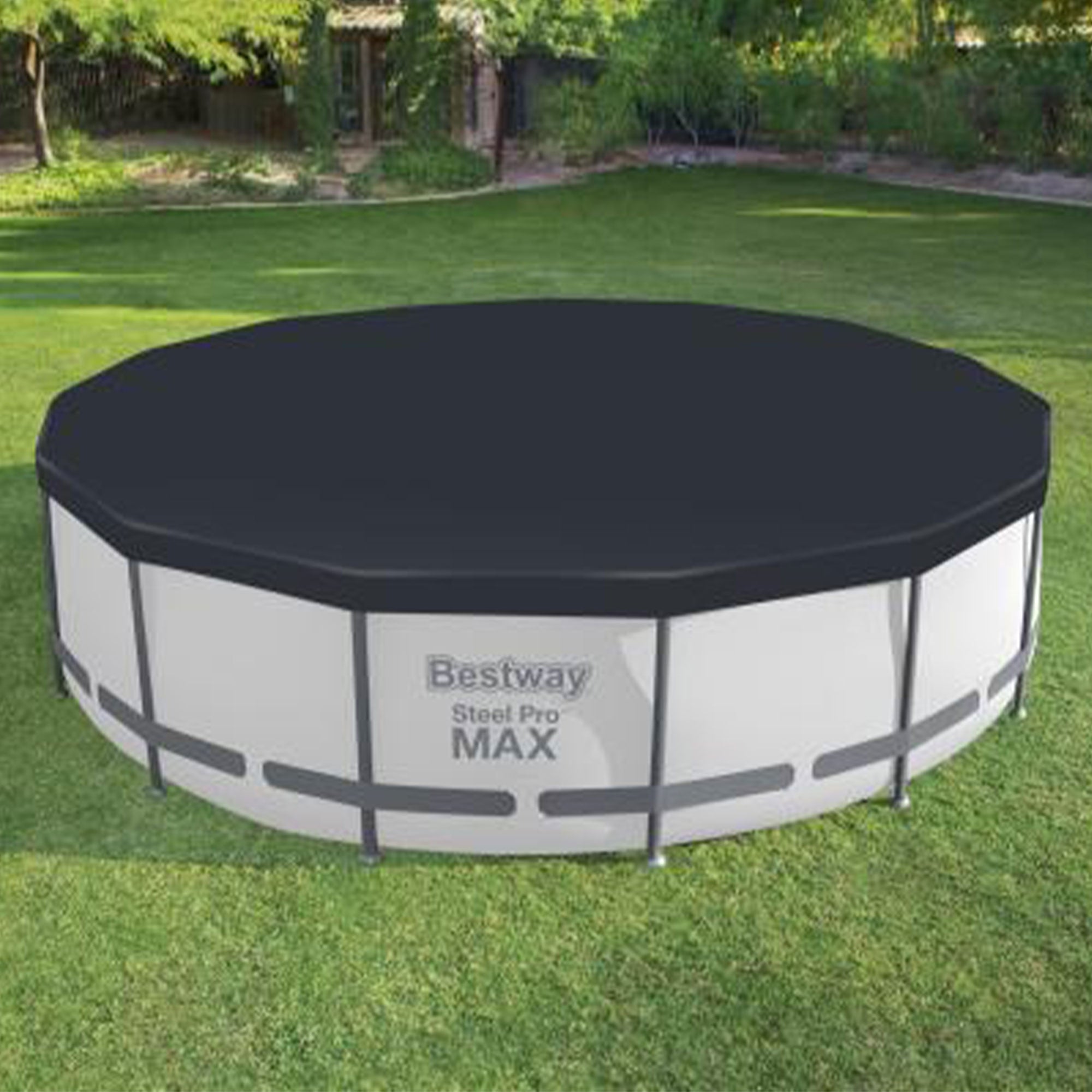 Bestway Round Pool Cover for 15 Foot Above Ground Pools, Black (Open Box)