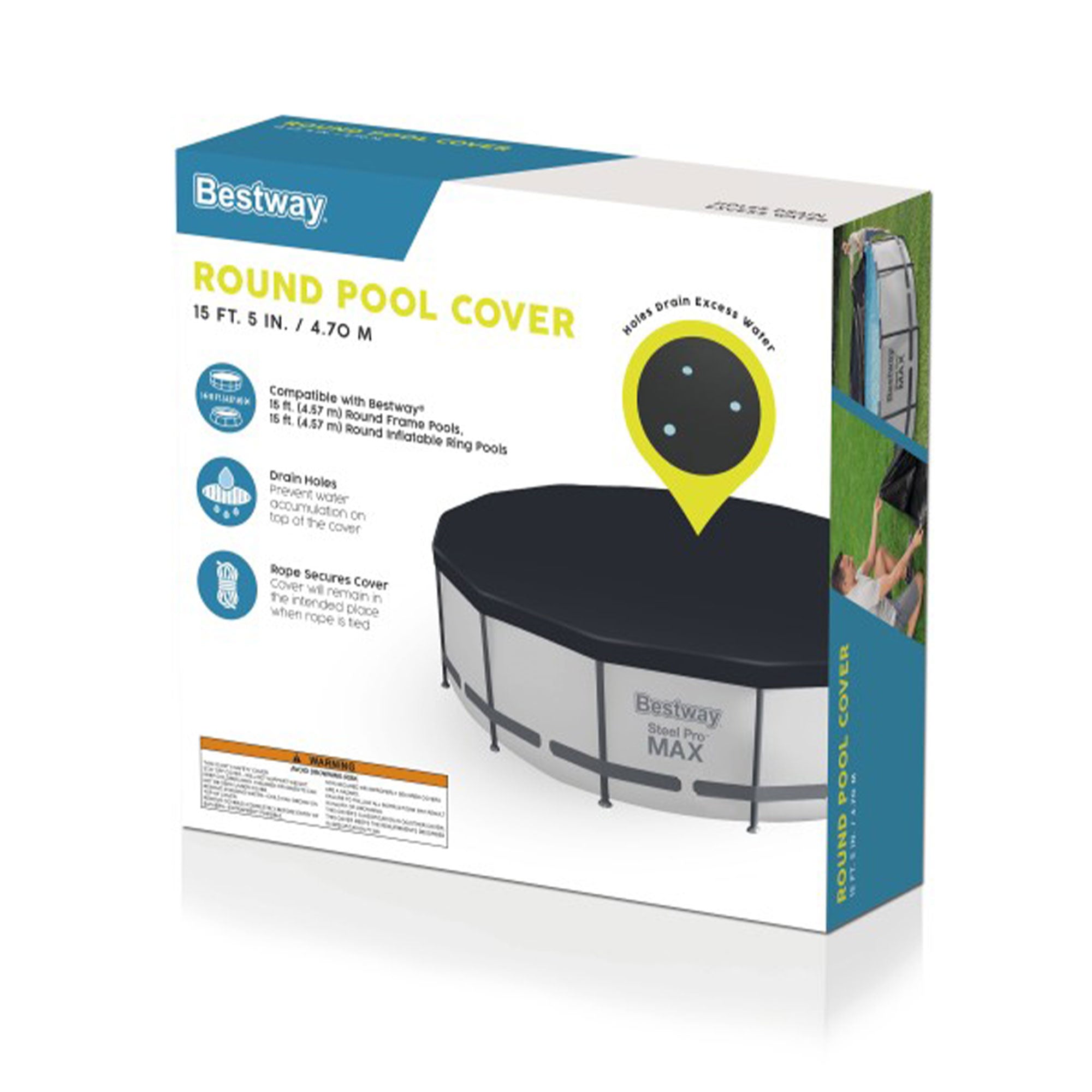 Bestway Round Pool Cover for 15 Foot Above Ground Pools, Black (Open Box)