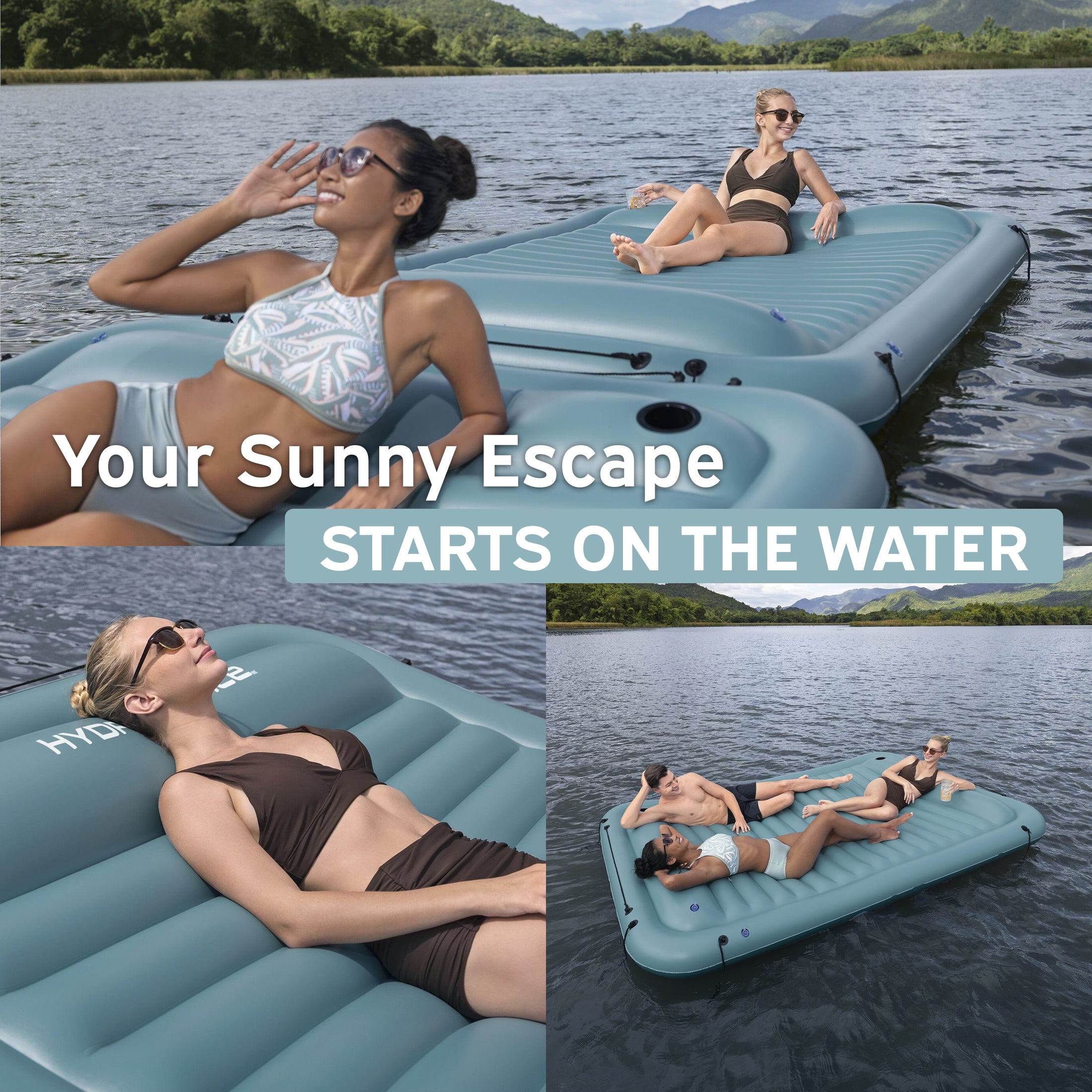 Bestway Hydro-Force Sun Soaker Inflatable 4 Person Water Float Platform Lounger - VMInnovations