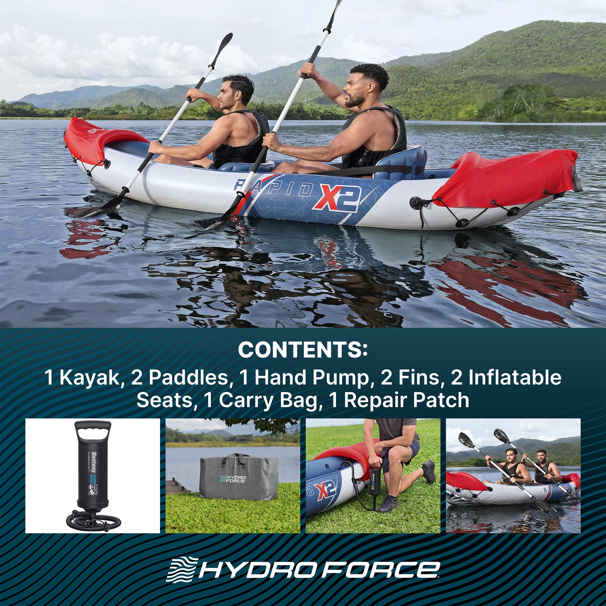 Bestway Rapid X2 Inflatable 2 Person Kayak Outdoor Water Sport Set (Open Box) - VMInnovations
