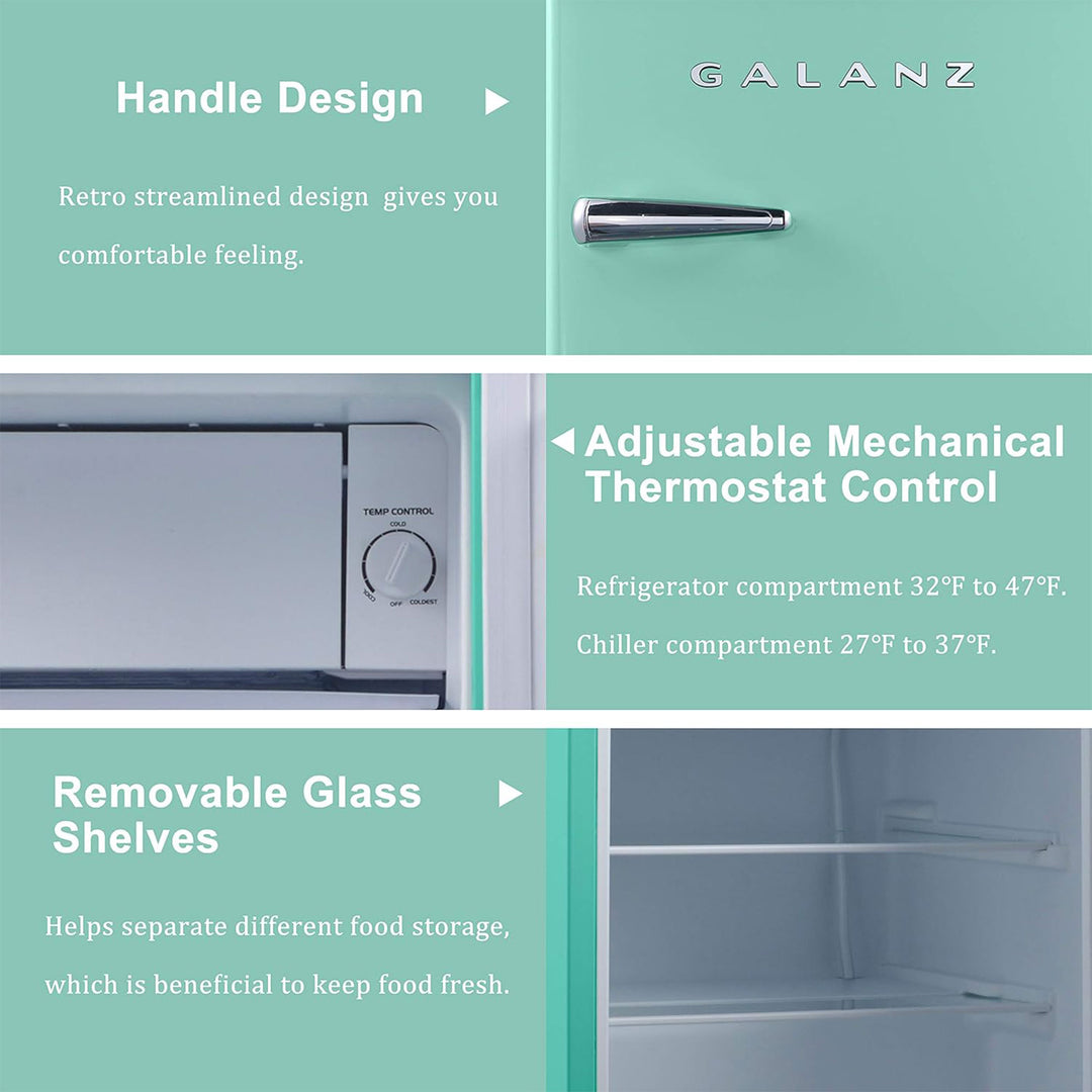 Galanz Retro Energy Efficient Compact Refrigerator w/Freezer, 2.5 Cu Ft, Green - VMInnovations