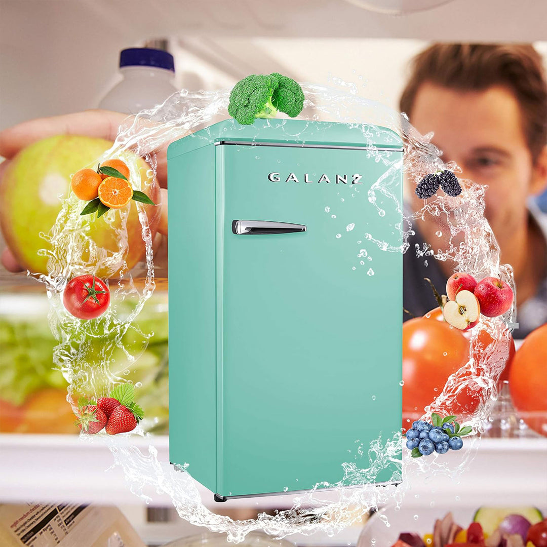 Galanz Retro Energy Efficient Compact Refrigerator w/Freezer, 3.3 Cu Ft, Green - VMInnovations