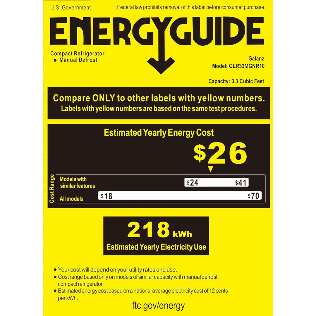 Galanz Retro Energy Efficient Compact Refrigerator w/Freezer, 3.3 Cu Ft, Green - VMInnovations