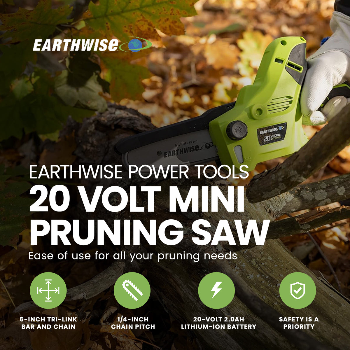 Earthwise Power Tools 20 Volt 5 Inch Mini Pruning Saw with Battery Power Source