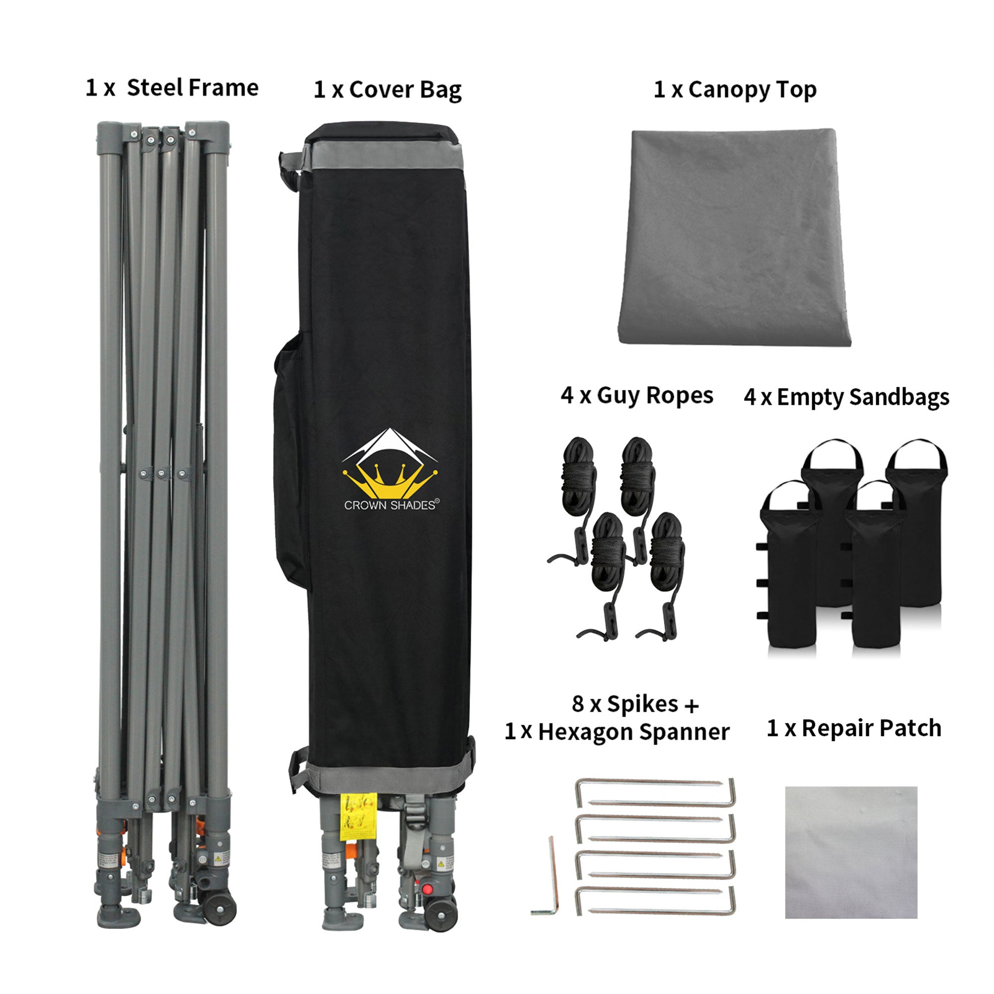 Crown Shades 10’x10’ Portable Instant Canopy Tent w/Extendable Legs, Grey (Used) - VMInnovations