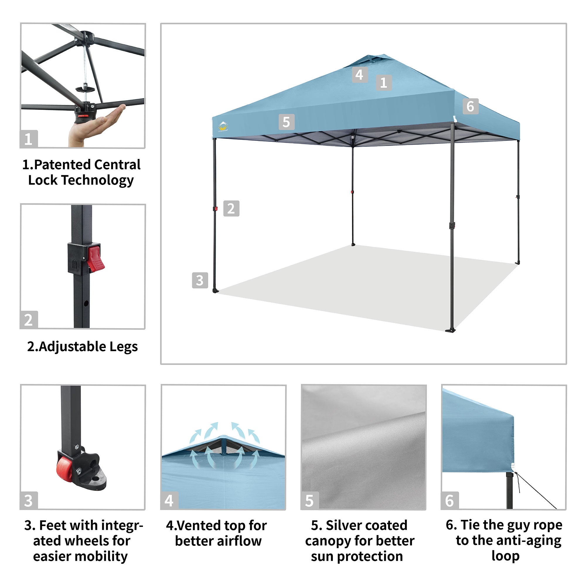 Crown Shades 10’ x 10’ Portable Instant Canopy Tent w/Extendable Legs,Cyan(Used) - VMInnovations