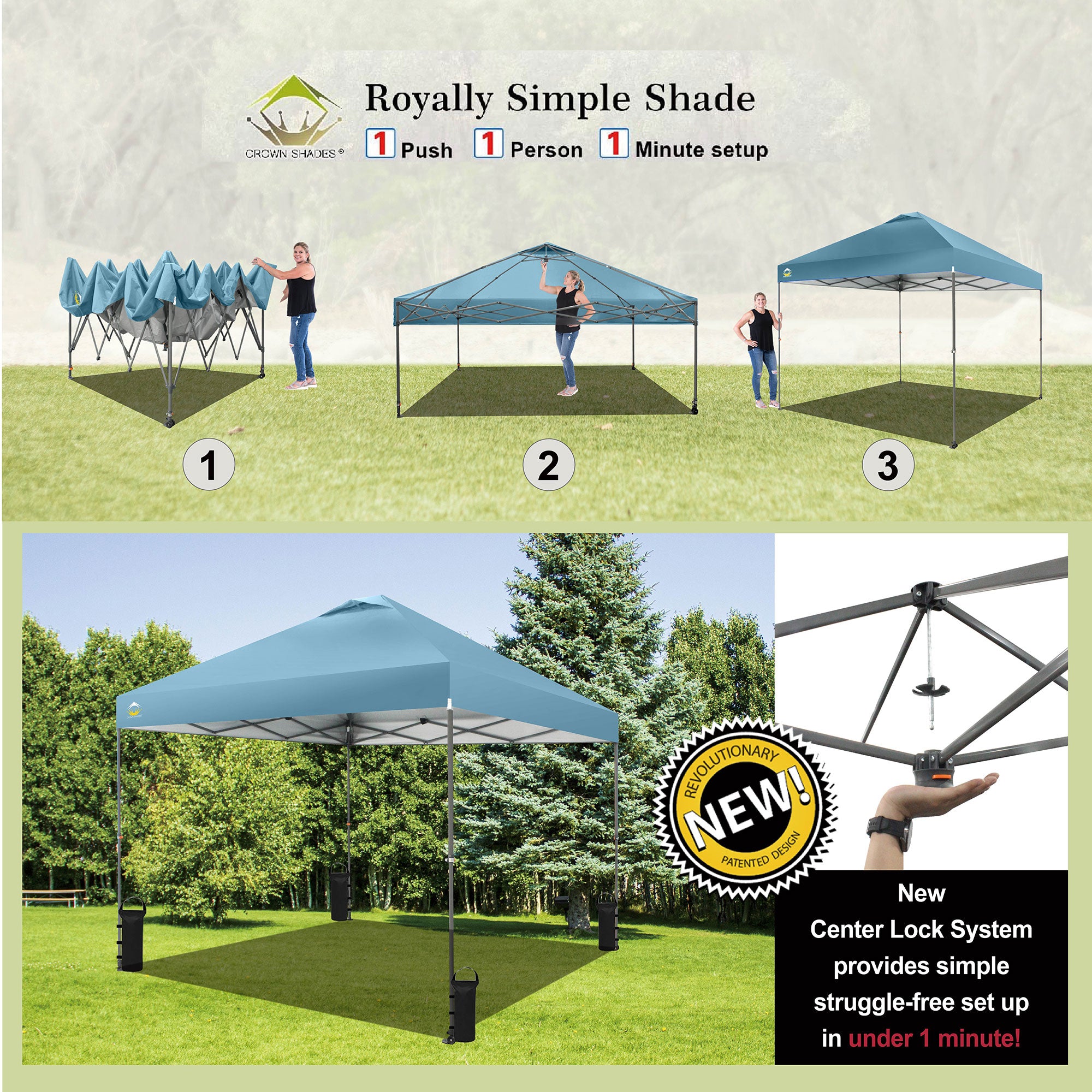 Crown Shades 10’ x 10’ Portable Instant Canopy Tent w/Extendable Legs,Cyan(Used) - VMInnovations