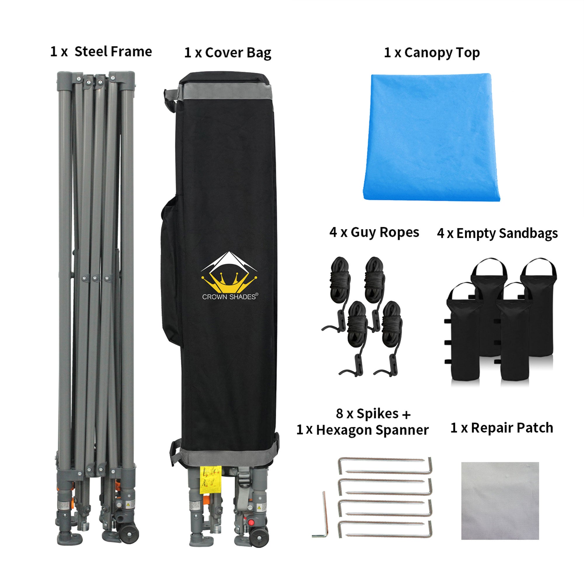 Crown Shades 10’ x 10’ Portable Instant Canopy Tent w/Extendable Legs, Sky(Used) - VMInnovations