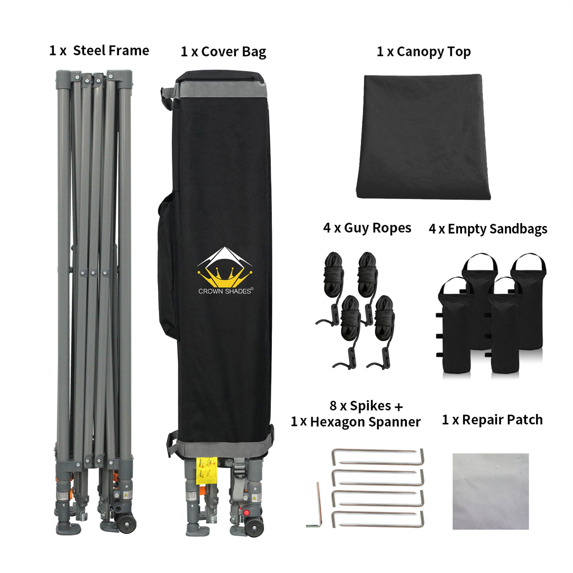 Crown Shades 10’ x 10’ Portable Canopy Tent with Extendable Legs, Black (Used) - VMInnovations