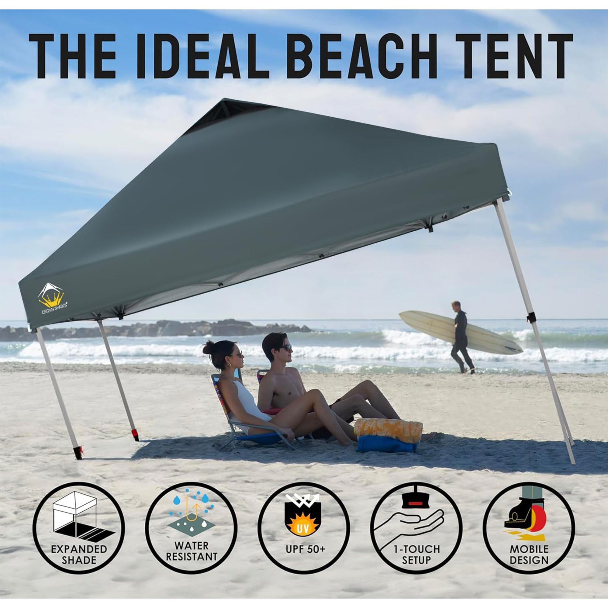 Crown Shades 10x10ft Pop Up Canopy Tent, Single Button Setup, Grid Grey (Used) - VMInnovations