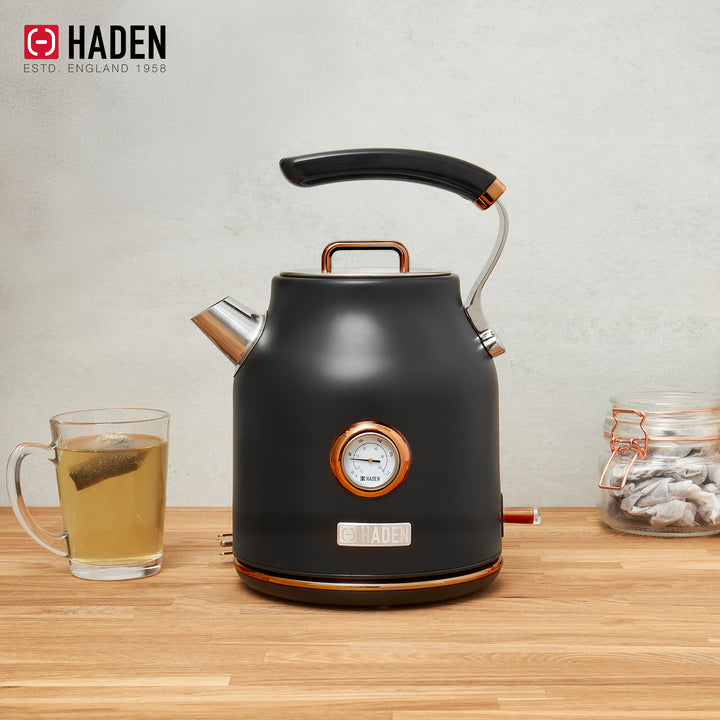 Haden Dorset 1.7L Electric Water Kettle & 12 Cup Coffee Maker, Black & Copper - VMInnovations