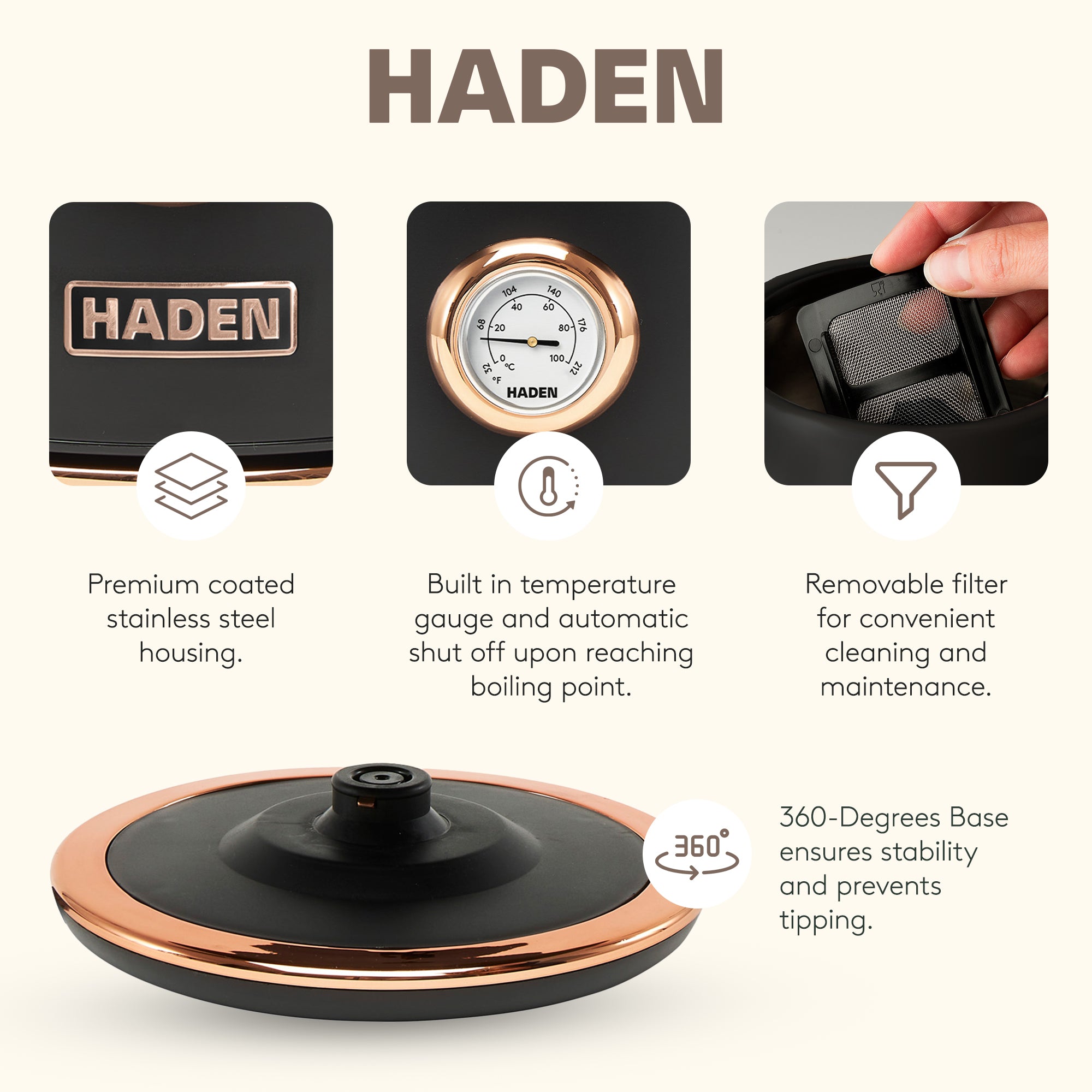 Haden Dorset 1.7L Electric Water Kettle & 12 Cup Coffee Maker, Black & Copper