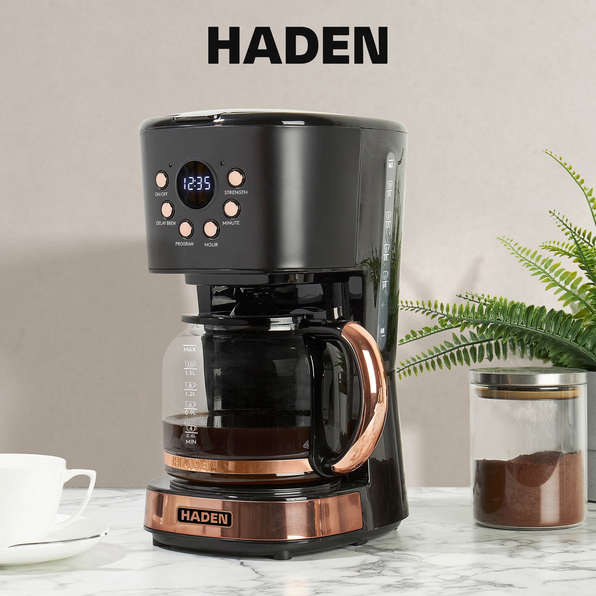 Haden Dorset 1.7L Electric Water Kettle & 12 Cup Coffee Maker, Black & Copper - VMInnovations