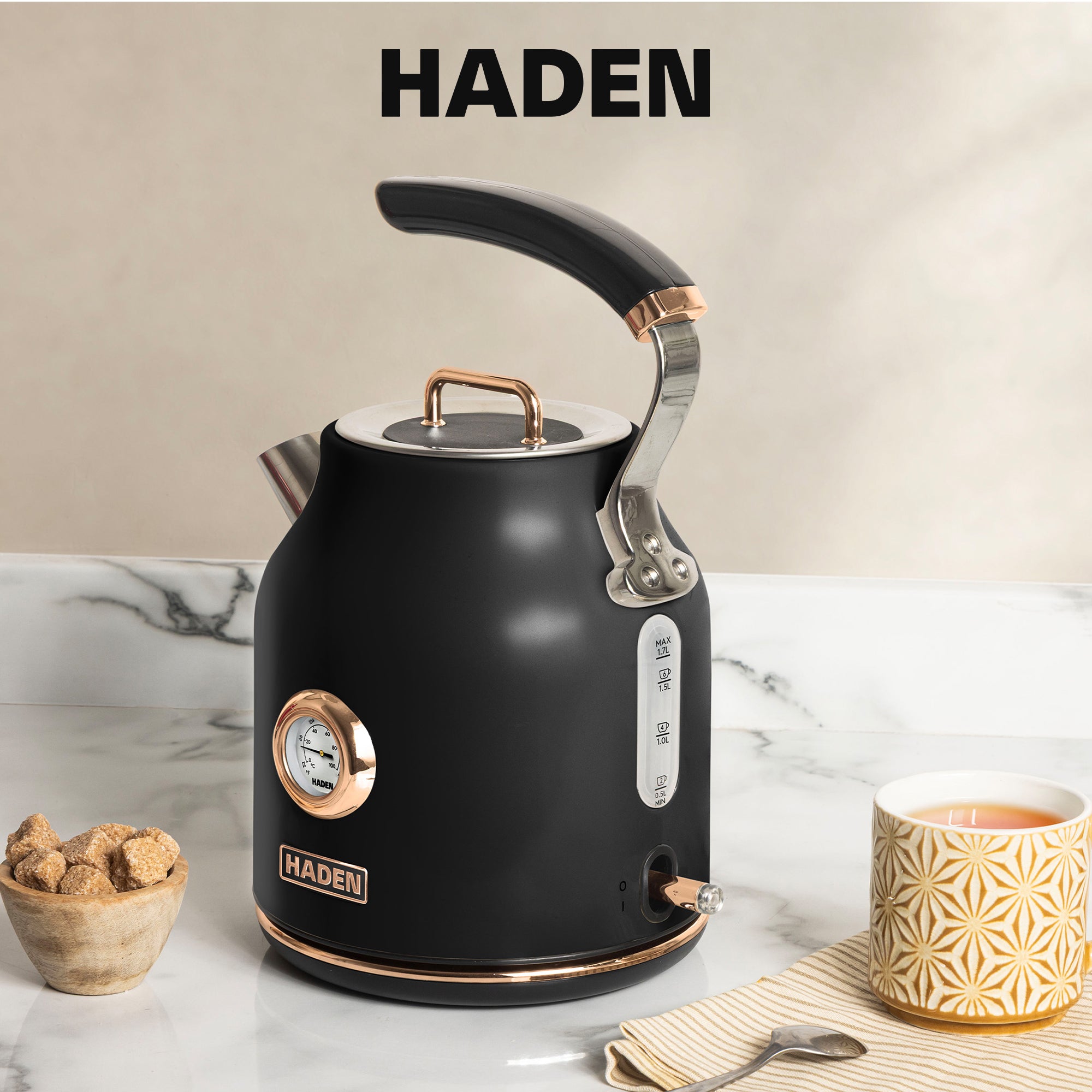 Haden Dorset 1.7L Electric Water Kettle & 12 Cup Coffee Maker, Black & Copper
