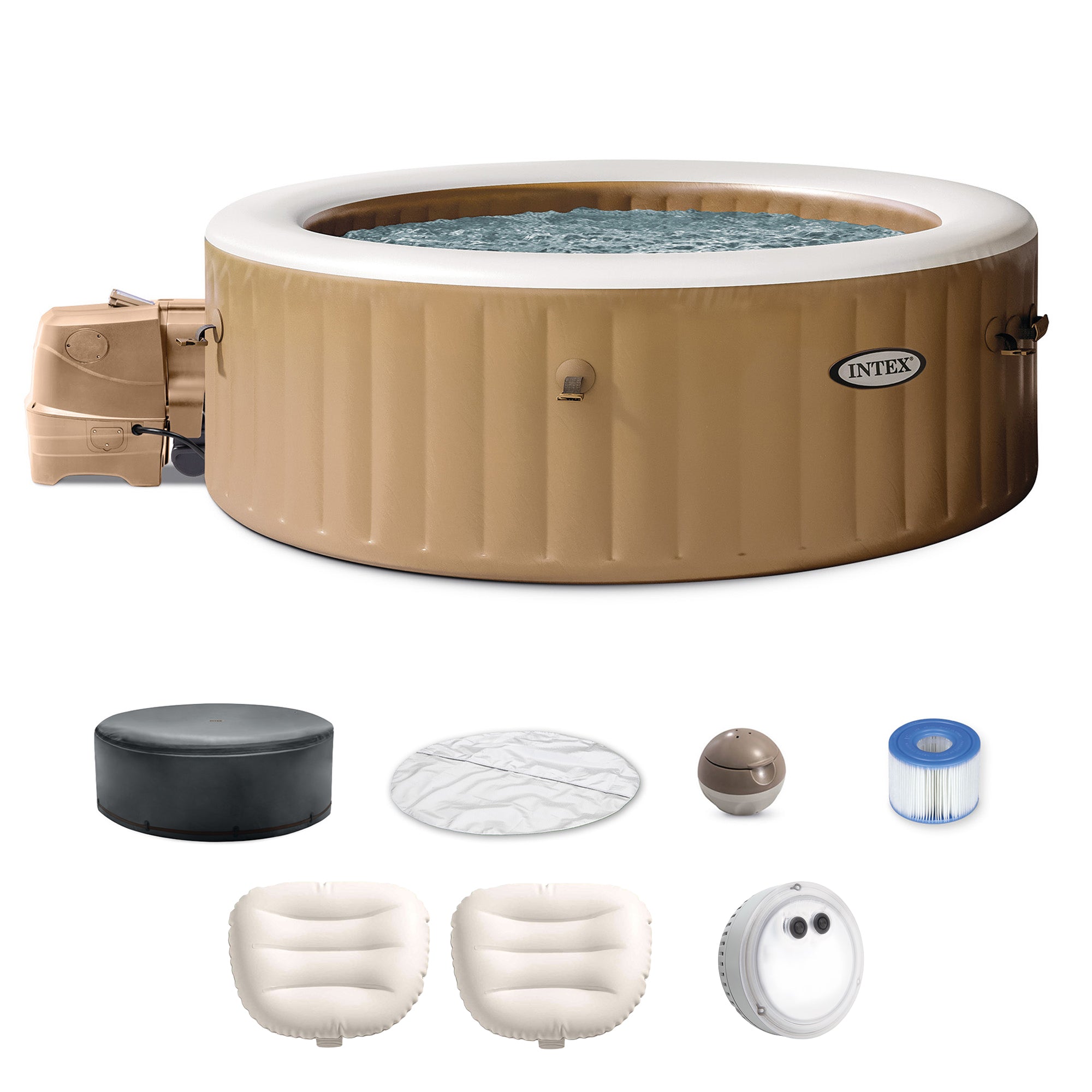 Intex PureSpa 6 Person Inflatable Spa, Multicolor Light, and Headrest (2 Pack)