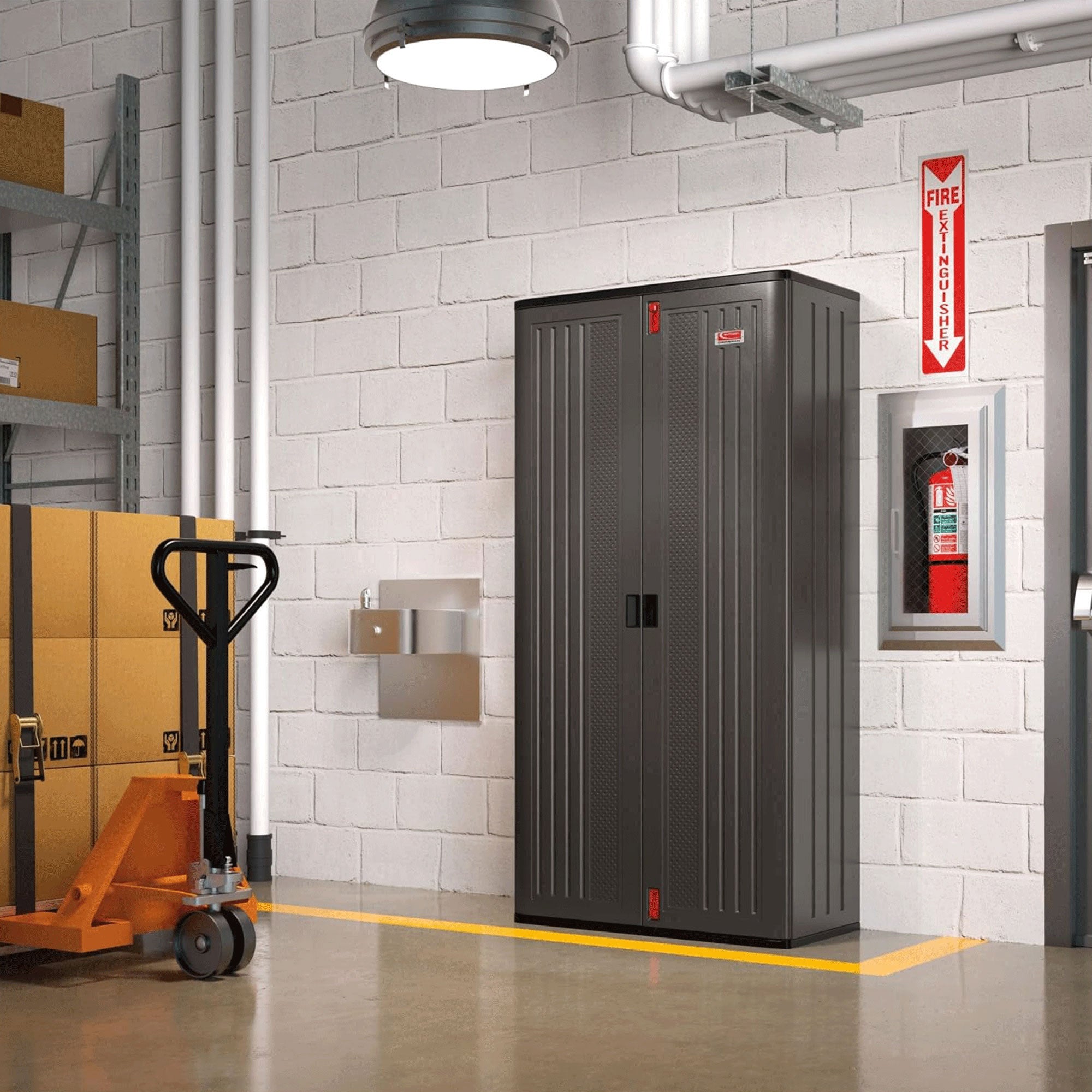 Suncast Commercial 4 Shelf Mega Tall Lockable Utility Storage Cabinet, Gray