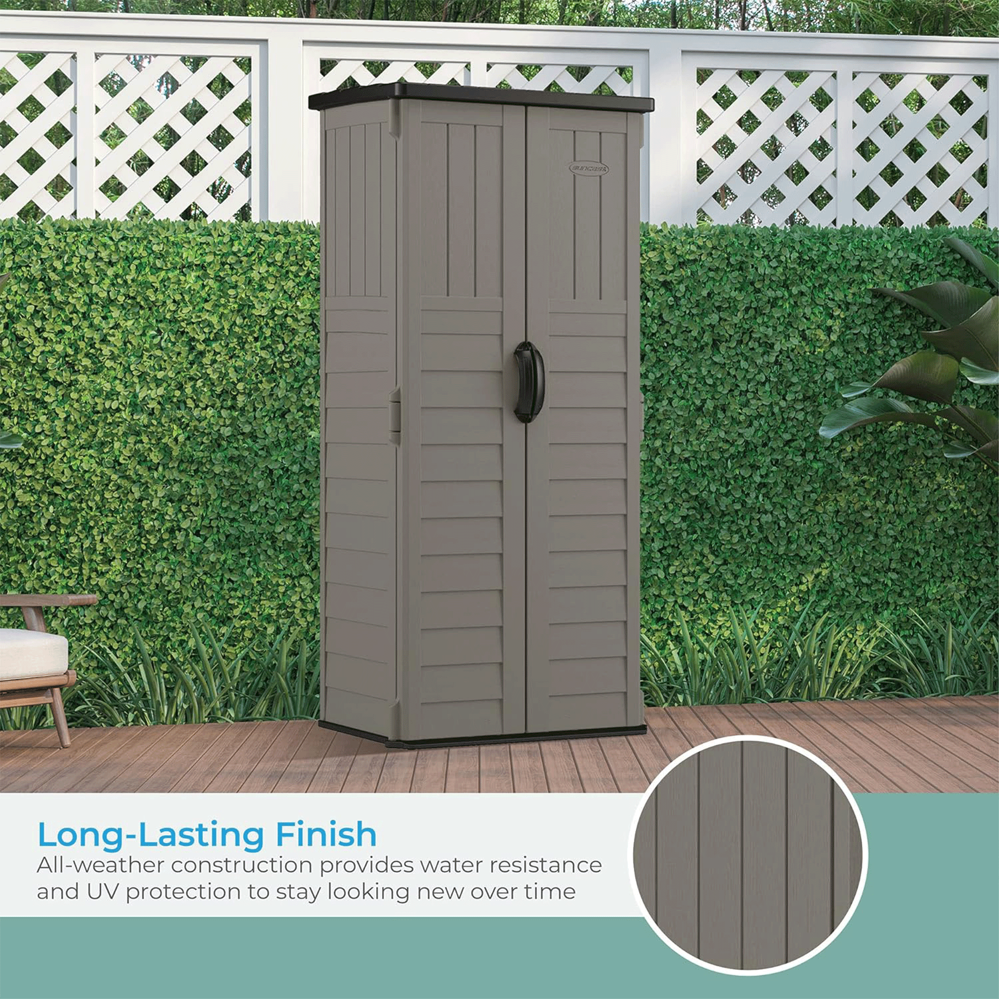 Suncast 22 Cubic Foot Vertical Shed Outdoor Storage for Patio and Garage, Stoney