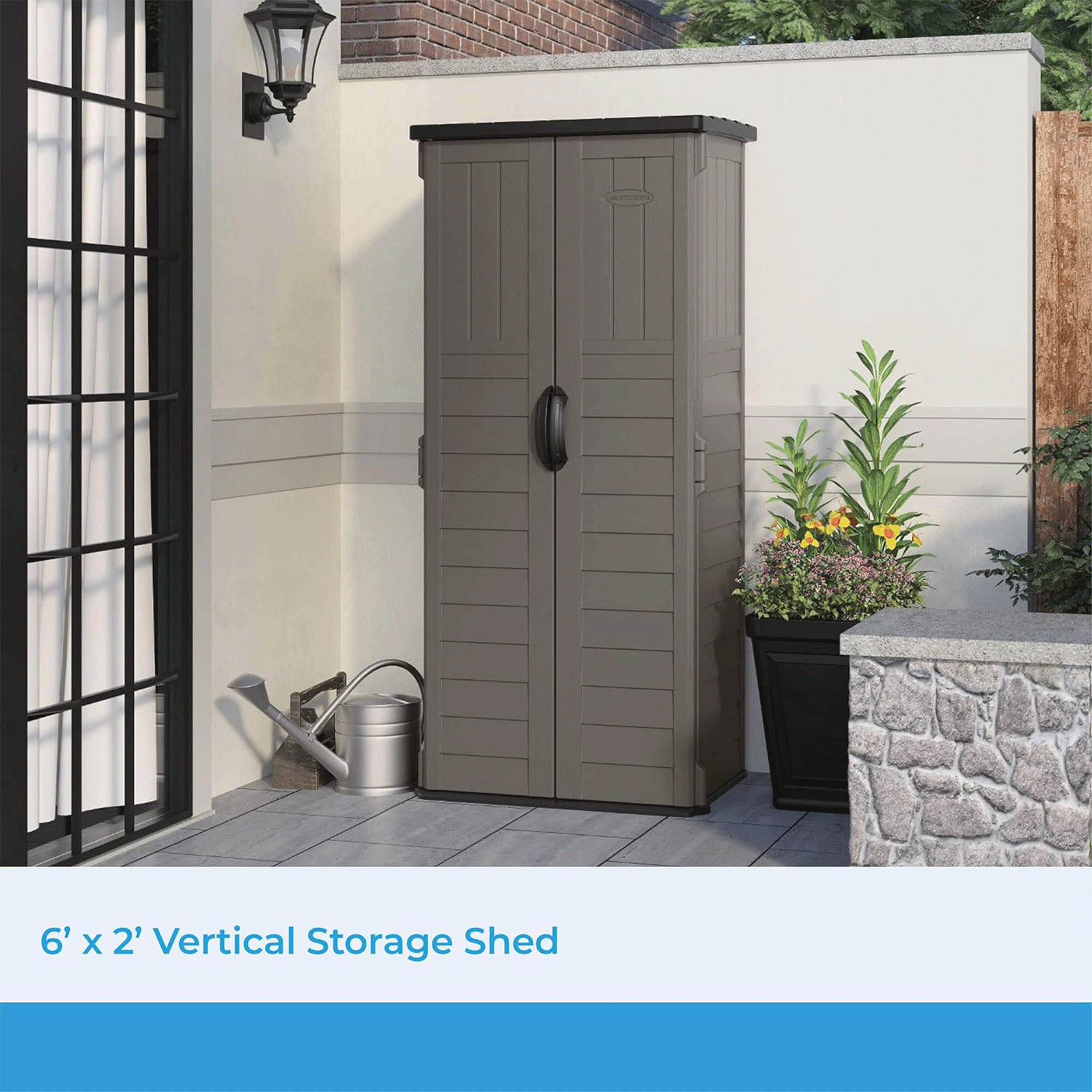 Suncast 22 Cubic Foot Vertical Shed Outdoor Storage for Patio and Garage, Stoney