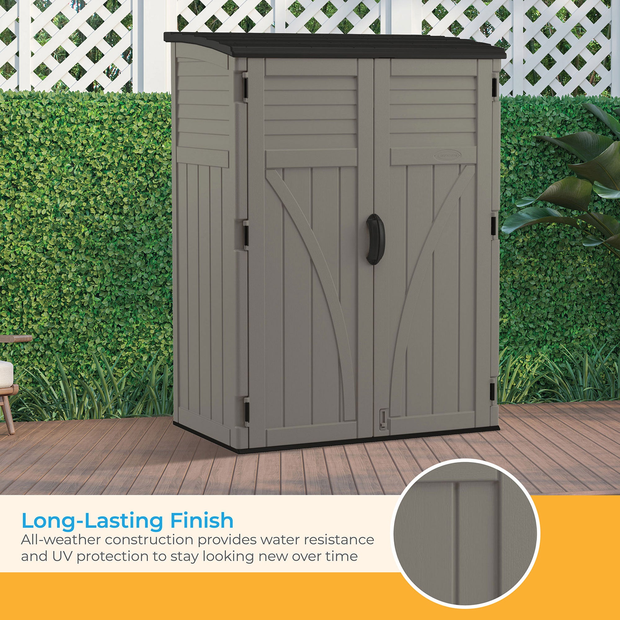 Suncast 54 Cubic Foot Vertical Shed Outdoor Storage for Patio and Garage, Stoney