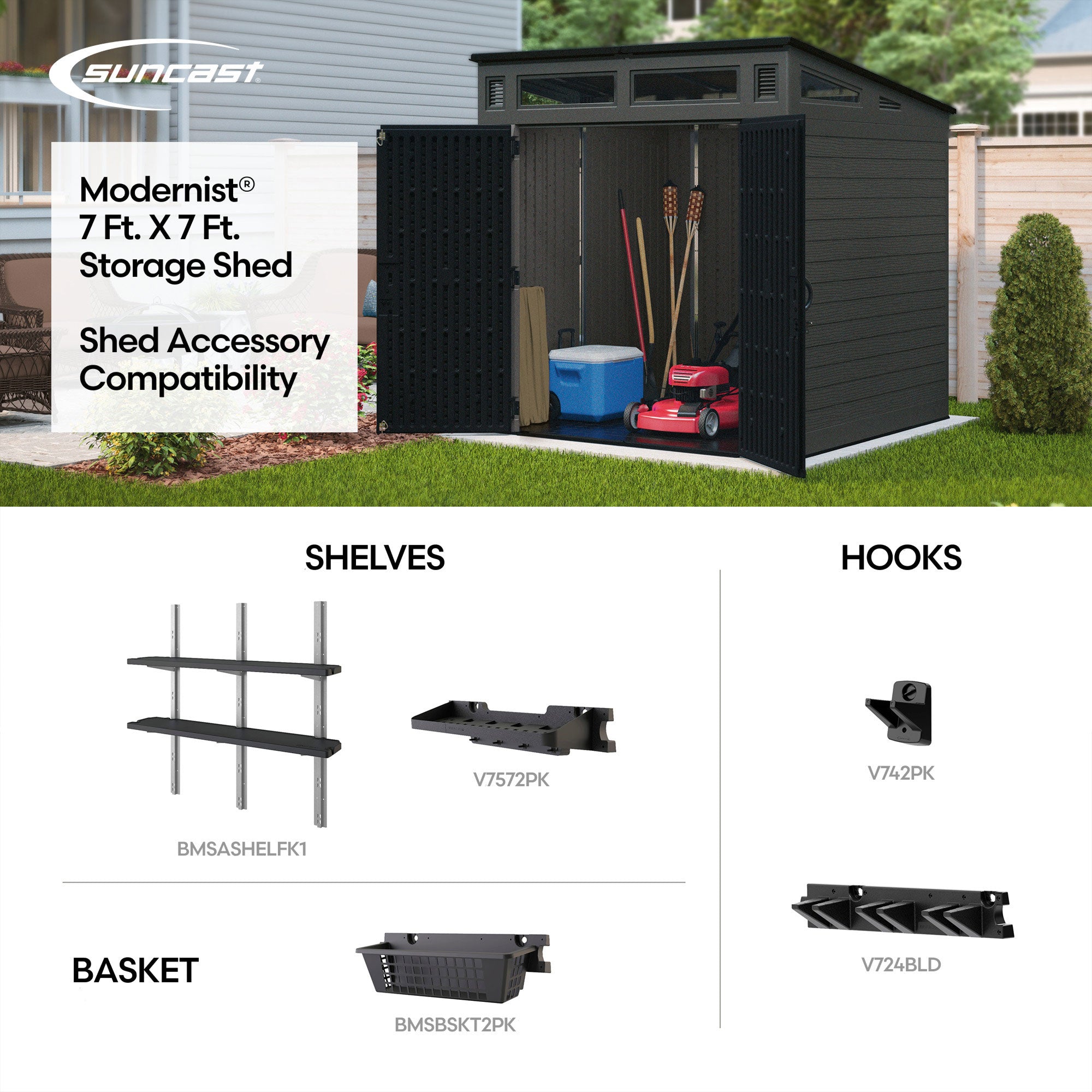 Suncast Modernist 7 f. x 7 ft. Storage Shed with 317 Cubic Feet of Storage Space - VMInnovations