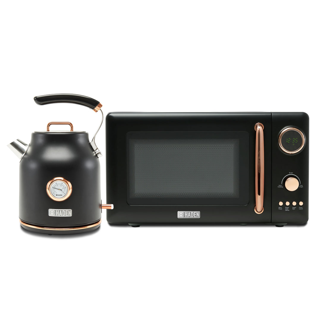 Haden 700W Countertop Microwave & Dorset 1.7L Electric Kettle, Black & Copper - VMInnovations