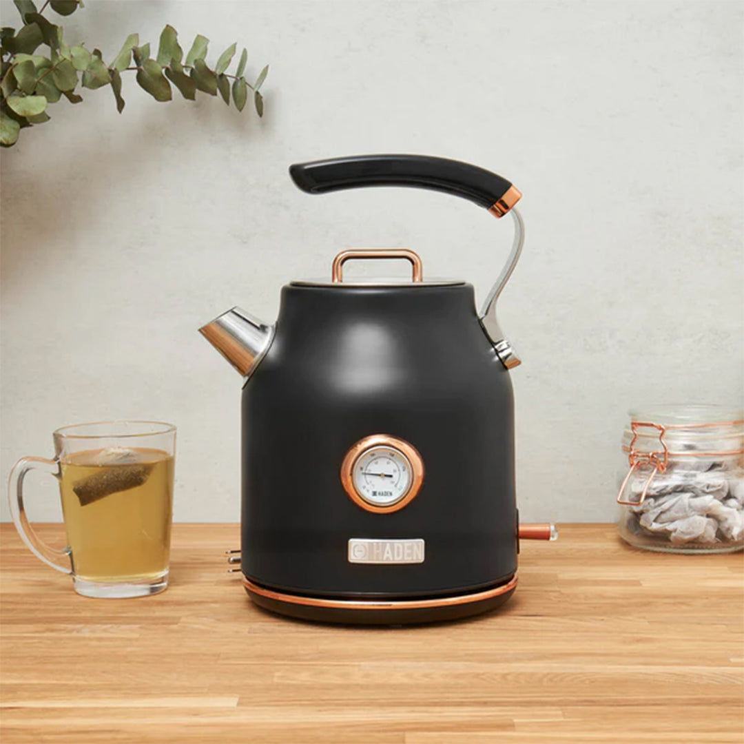 Haden 700W Countertop Microwave & Dorset 1.7L Electric Kettle, Black & Copper - VMInnovations