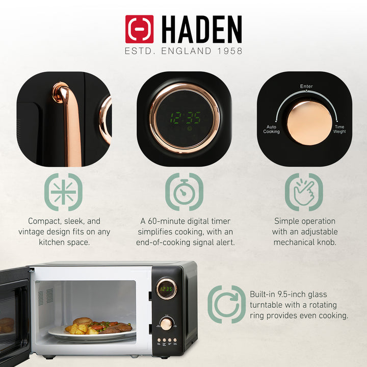 Haden 700W Countertop Microwave & Dorset 1.7L Electric Kettle, Black & Copper - VMInnovations