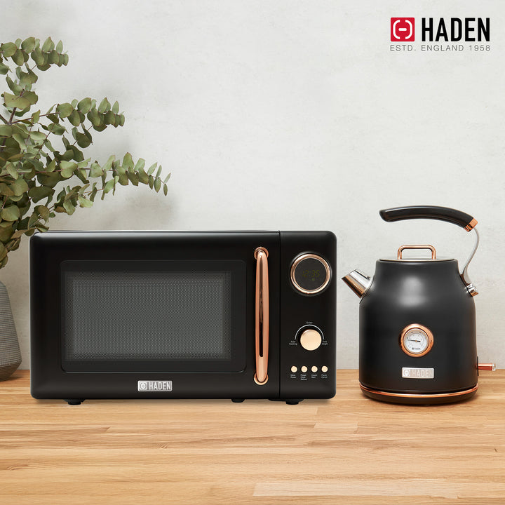 Haden 700W Countertop Microwave & Dorset 1.7L Electric Kettle, Black & Copper - VMInnovations