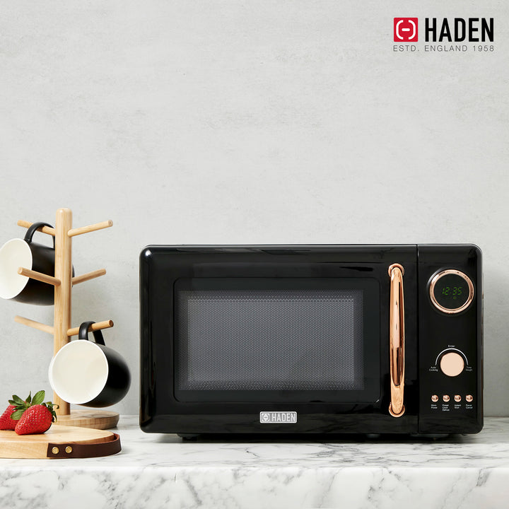 Haden 700W Countertop Microwave & Dorset 1.7L Electric Kettle, Black & Copper - VMInnovations