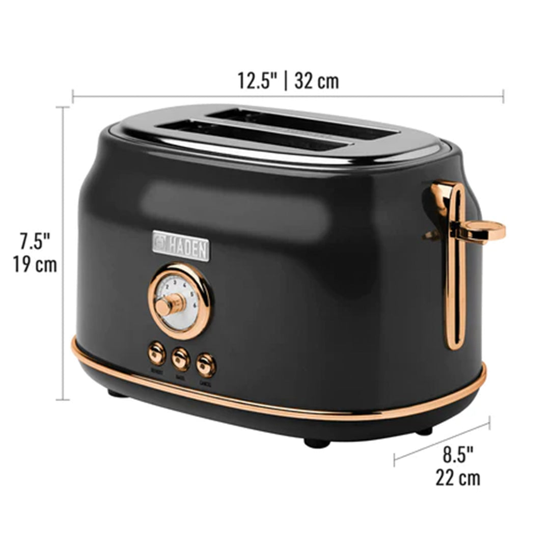 Haden Dorset 2 Slice Wide Slot Toaster & 12 Cup Coffee Maker, Black & Copper - VMInnovations