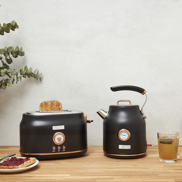 Haden Dorset 2 Slice Wide Slot Toaster & 12 Cup Coffee Maker, Black & Copper - VMInnovations