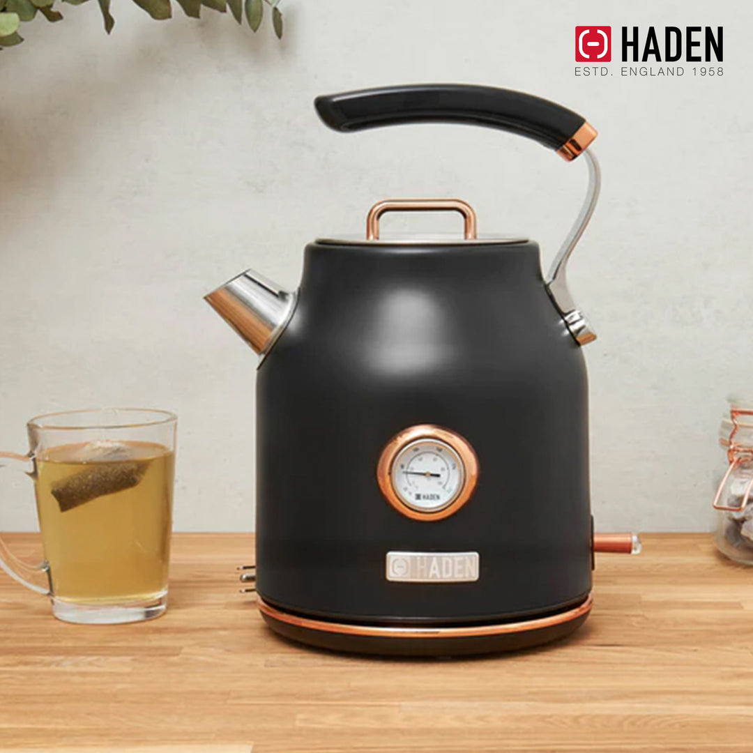 Haden Dorset Electric Water Kettle & 4 Slice Wide Slot Toaster, Black & Copper - VMInnovations